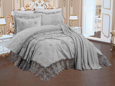 Fethiye Şönil Nakışlı 10 Parça Gelin Seti Gri - Çeyiz Diyarı