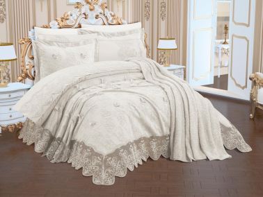 Fethiye Şönil Nakışlı 10 Parça Gelin Seti Krem - Çeyiz Diyarı