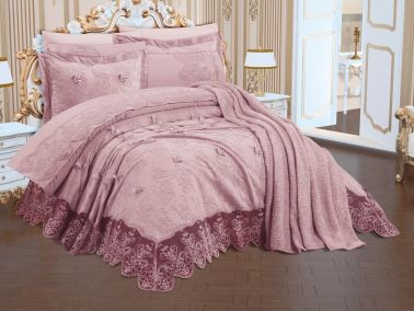 Fethiye Şönil Nakışlı 10 Parça Gelin Seti Pudra - Çeyiz Diyarı