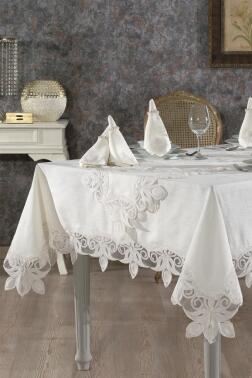 Fikriye Masa Örtüsü 26 Parça Krem - Çeyiz Diyarı