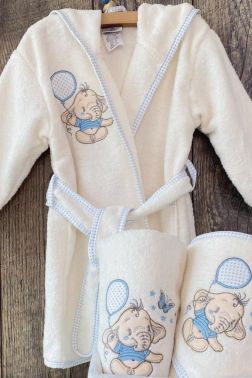 Fil Bebek Bornoz Seti 0-3 Yaş Mavi - Çeyiz Diyarı