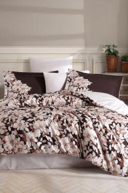 Fiona Pamuk Saten Çift Kişilik Nevresim Takımı Kahve - Hobby