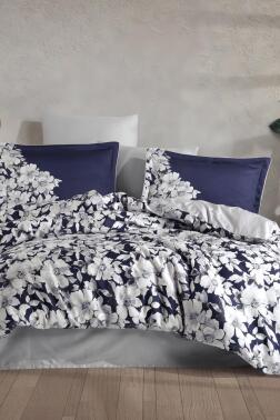 Fiona Pamuk Saten Çift Kişilik Nevresim Takımı Lacivert - Hobby