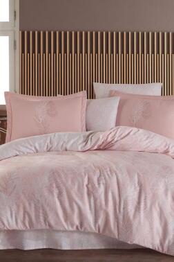 Fiona Pamuk Saten Çift Kişilik Nevresim Takımı Pudra - Hobby
