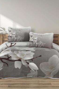 Fiore Baskılı Kapitoneli Çift Kişilik Yatak Örtüsü Gri - Çeyiz Diyarı