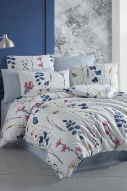 Flora Çift Kişilik Nevresim Takımı İndigo - Çeyiz Diyarı
