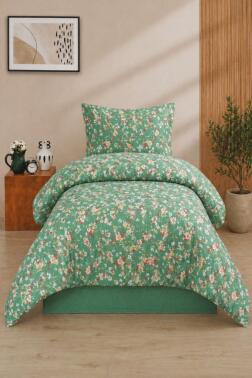 Floral Tek Kişilik Nevresim Takımı Yeşil - Çeyiz Diyarı