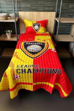 Football Tek Kişilik Kapitoneli Yatak Örtüsü Sarı Kırmızı 180x240 cm - Çeyiz Diyarı