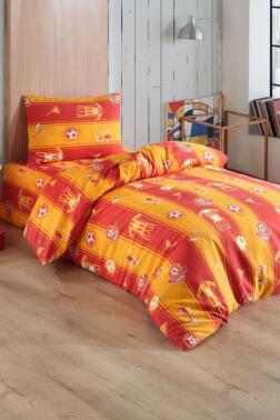 Forma Desenli Sarı Kırmızı Tek Kişilik Nevresim Takımı - Çeyiz Diyarı