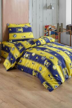 Forma Desenli Sarı Lacivert Çift Kişilik Nevresim Takımı - Çeyiz Diyarı