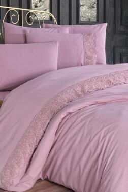 Fransız Dantelli Arduç Çeyizlik Nevresim Takımı Pudra - Çeyiz Diyarı