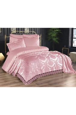 Fransız Dantelli Belinda Gelin Seti 7 Parça Pudra - Çeyiz Diyarı