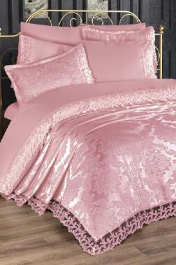 Fransız Dantelli Belinda Gelin Seti 7 Parça Pudra - Çeyiz Diyarı