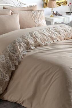 Fransız Dantelli Buğlem Çeyizlik Nevresim Takımı Cappucino - Çeyiz Diyarı