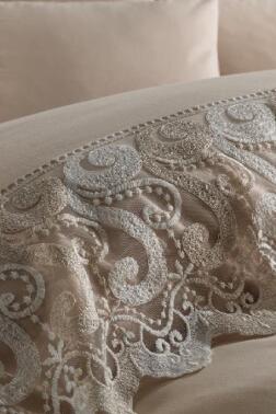 Fransız Dantelli Buğlem Çeyizlik Nevresim Takımı Cappucino - Çeyiz Diyarı (1)