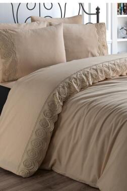 Fransız Dantelli Ceylin Çeyizlik Nevresim Takımı Cappucino - Çeyiz Diyarı