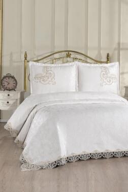 Fransız Dantelli Flux Çift Kişilik Yatak Örtüsü 230x250 cm - Çeyiz Diyarı