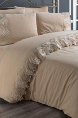 Fransız Dantelli İrina Çeyizlik Nevresim Takımı Cappucino - Çeyiz Diyarı