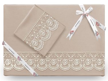 Fransız Dantelli Kure Tek Kişilik Nevresim Takımı 4 Parça Cappucino - Çeyiz Diyarı