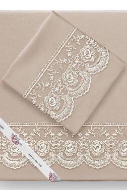 Fransız Dantelli Kure Tek Kişilik Nevresim Takımı 4 Parça Cappucino - Çeyiz Diyarı