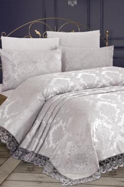 Fransız Dantelli Kure Yatak Örtüsü Gri - Çeyiz Diyarı (1)