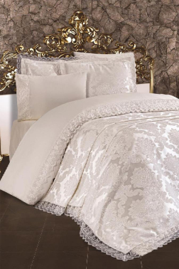 Fransız Dantelli Lalezar Gelin Seti 7 Parça Krem - Çeyiz Diyarı