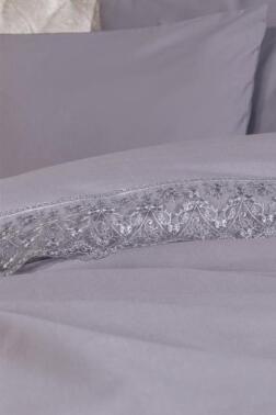 Fransız Dantelli Patya Çeyizlik Nevresim Takımı Gri - Çeyiz Diyarı (1)