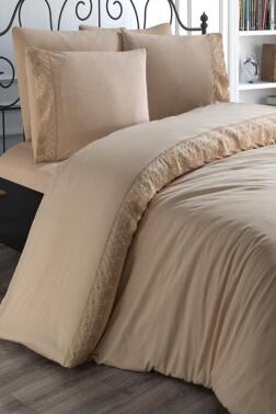 Fransız Dantelli Suzan Çeyizlik Nevresim Takımı Cappucino - Çeyiz Diyarı