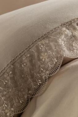 Fransız Dantelli Yonca Çeyizlik Nevresim Takımı Cappucino - Çeyiz Diyarı (1)