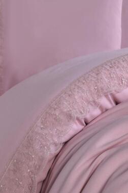 Fransız Dantelli Yonca Çeyizlik Nevresim Takımı Pudra - Çeyiz Diyarı (1)