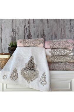 Fransız Güpürlü Amanda Çeyizlik 6lı Bambu El Yüz Havlusu 50x90 Cm - Çeyiz Diyarı