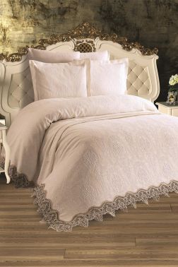 Fransız Güpürlü Çeyizlik Pike Takımı Buket Krem - Çeyiz Diyarı