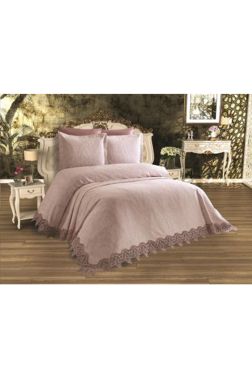 Fransız Güpürlü Çeyizlik Pike Takımı Buket Pudra - Çeyiz Diyarı