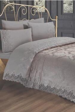 Fransız Güpürlü Çeyizlik Pike Takımı Queen Gri - Çeyiz Diyarı