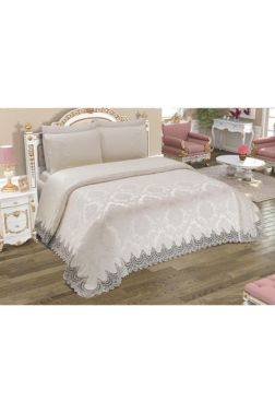 Fransız Güpürlü Çeyizlik Pike Takımı Queen Krem - Çeyiz Diyarı