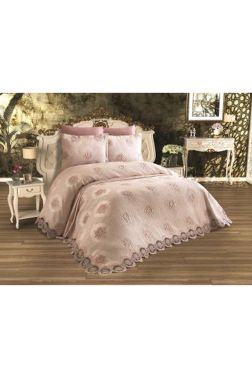 Fransız Güpürlü Çeyizlik Pike Takımı Zambak Pudra - Çeyiz Diyarı