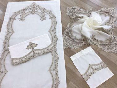 Fransız Güpürlü Elfin Seccade Seti - Çeyiz Diyarı