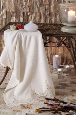 Fransız Güpürlü Sultan Çeyizlik Bambu Havlu Krem - Dantela