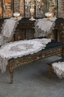 Fransız Güpürlü Yasemin Kadife Salon Takımı 5 Parça Gri - Çeyiz Diyarı