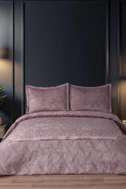 Freya Elyaf Dolgulu Çift Kişilik 250x255 Cm Yatak Örtüsü Gül Kurusu - Çeyiz Diyarı