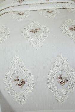 Gardenlove Nakışlı Şönil 2 Parça Tek Kişilik Yatak Örtüsü Bej - Çeyiz Diyarı (1)
