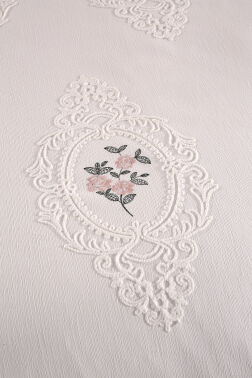 Gardenlove Nakışlı Şönil 2 Parça Tek Kişilik Yatak Örtüsü Krem - Çeyiz Diyarı (1)