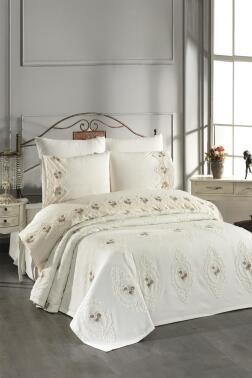 Gardenlove Nakışlı Şönil 7 Parça Gelin Seti Bej - Çeyiz Diyarı