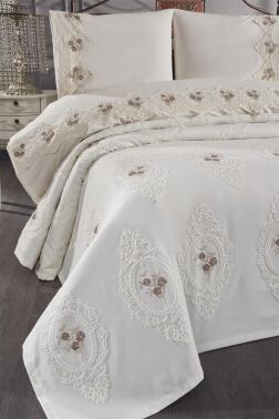 Gardenlove Nakışlı Şönil 7 Parça Gelin Seti Bej - Çeyiz Diyarı (1)