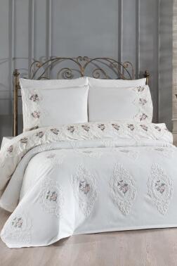 Gardenlove Nakışlı Şönil 7 Parça Gelin Seti Krem - Çeyiz Diyarı