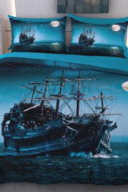 Gemi Mikro Saten 3D Dijital Baskılı Çift Kişilik Nevresim Takımı - Çeyiz Diyarı