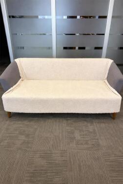 Geometrik Tavşan Tüyü Kaymaz Tabanlı Koltuk Örtüsü 170x215 Cm Açık Bej - Çeyiz Diyarı