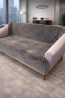 Geometrik Tavşan Tüyü Kaymaz Tabanlı Koltuk Örtüsü 170x215 Cm Antrasit - Çeyiz Diyarı