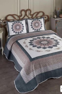 Gloria Baskılı Kapitoneli Çift Kişilik Yatak Örtüsü Kahve - Çeyiz Diyarı