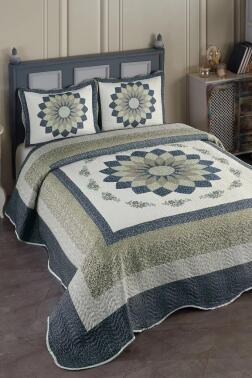 Gloria Baskılı Kapitoneli Çift Kişilik Yatak Örtüsü Yeşil - Çeyiz Diyarı